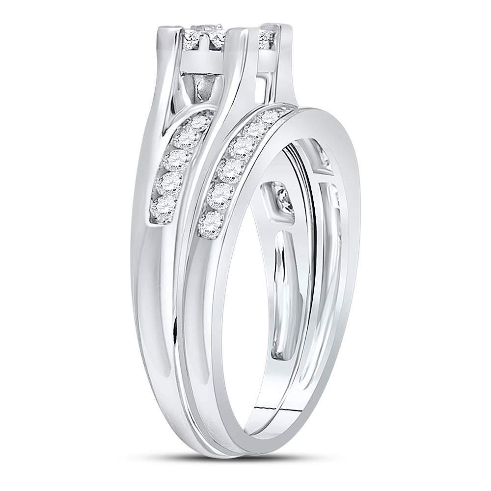 10kt White Gold Diamond Princess Bridal Wedding Ring Band Set 7/8 Cttw