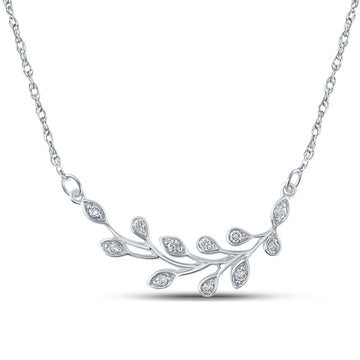 10kt White Gold Womens Round Diamond Branch Floral Fashion Necklace 1/6 Cttw