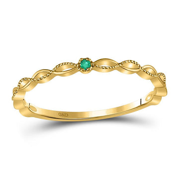 10kt Yellow Gold Womens Round Emerald Solitaire Milgrain Stackable Band Ring .01 Cttw