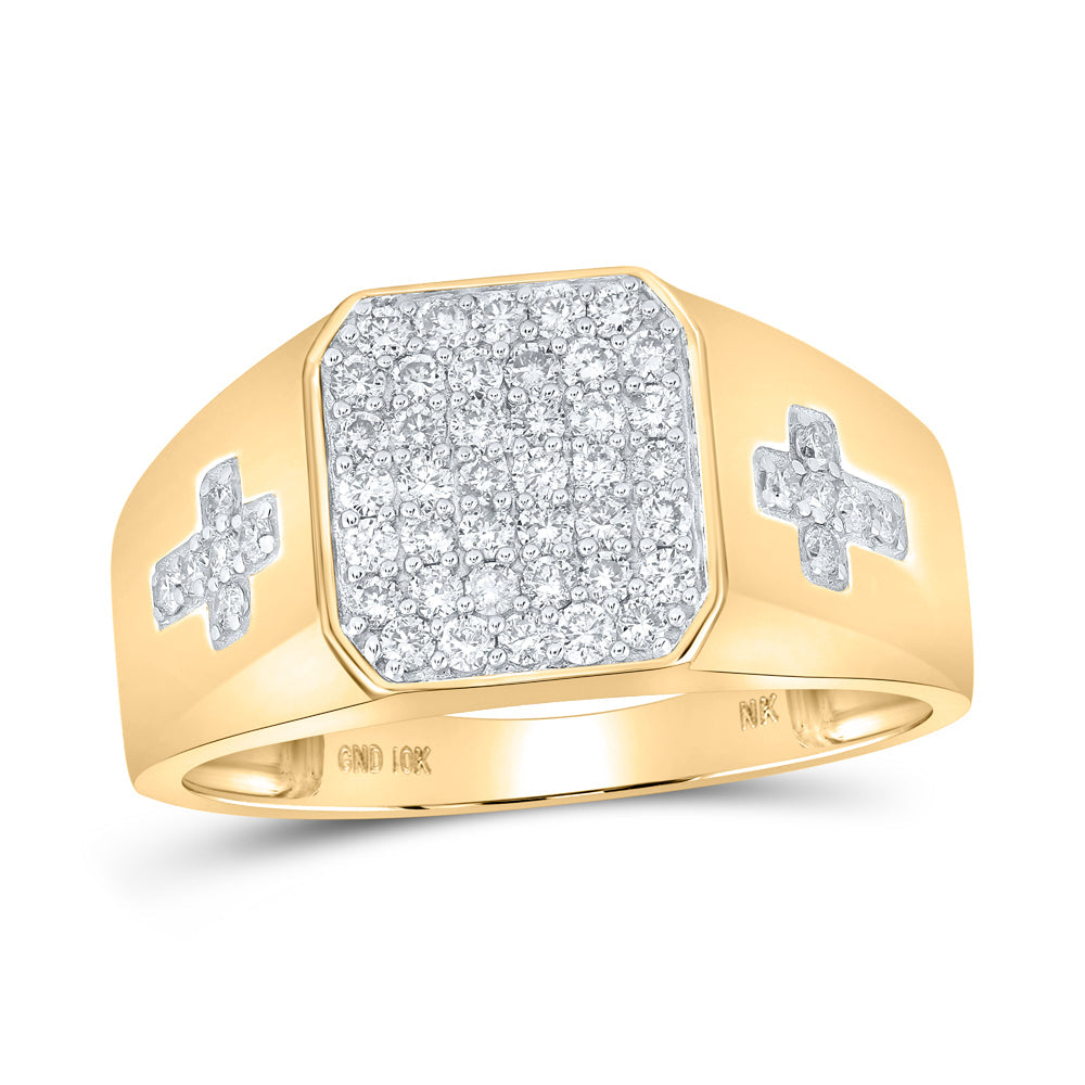 10kt Yellow Gold Mens Round Diamond Cross Ring 5/8 Cttw