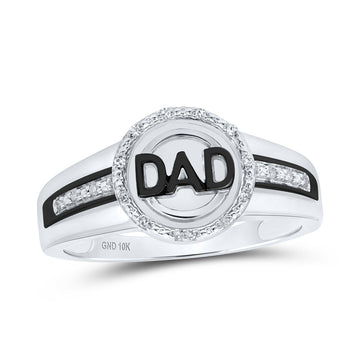 10kt White Gold Mens Round Diamond DAD Circle Ring 1/12 Cttw