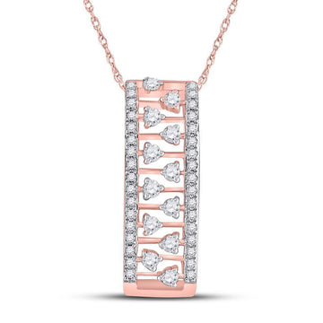 14kt Rose Gold Womens Round Diamond Rectangular Fashion Necklace 1/3 Cttw