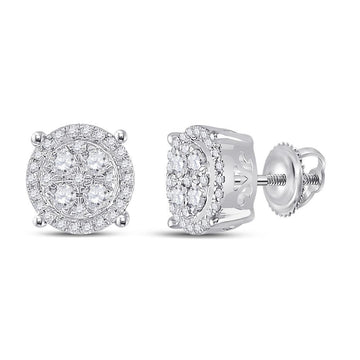 10kt White Gold Womens Round Diamond Cluster Earrings 1/2 Cttw