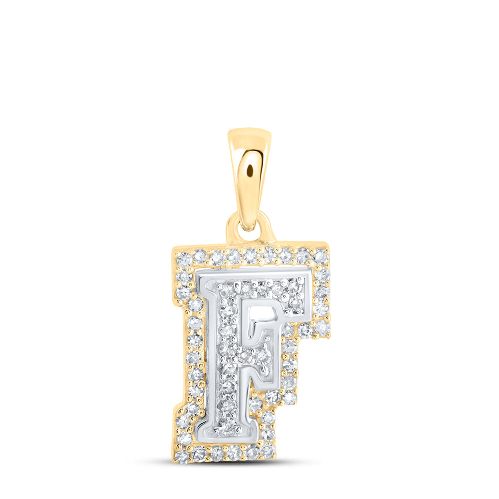 10kt Two-tone Gold Womens Round Diamond F Initial Letter Pendant 1/5 Cttw