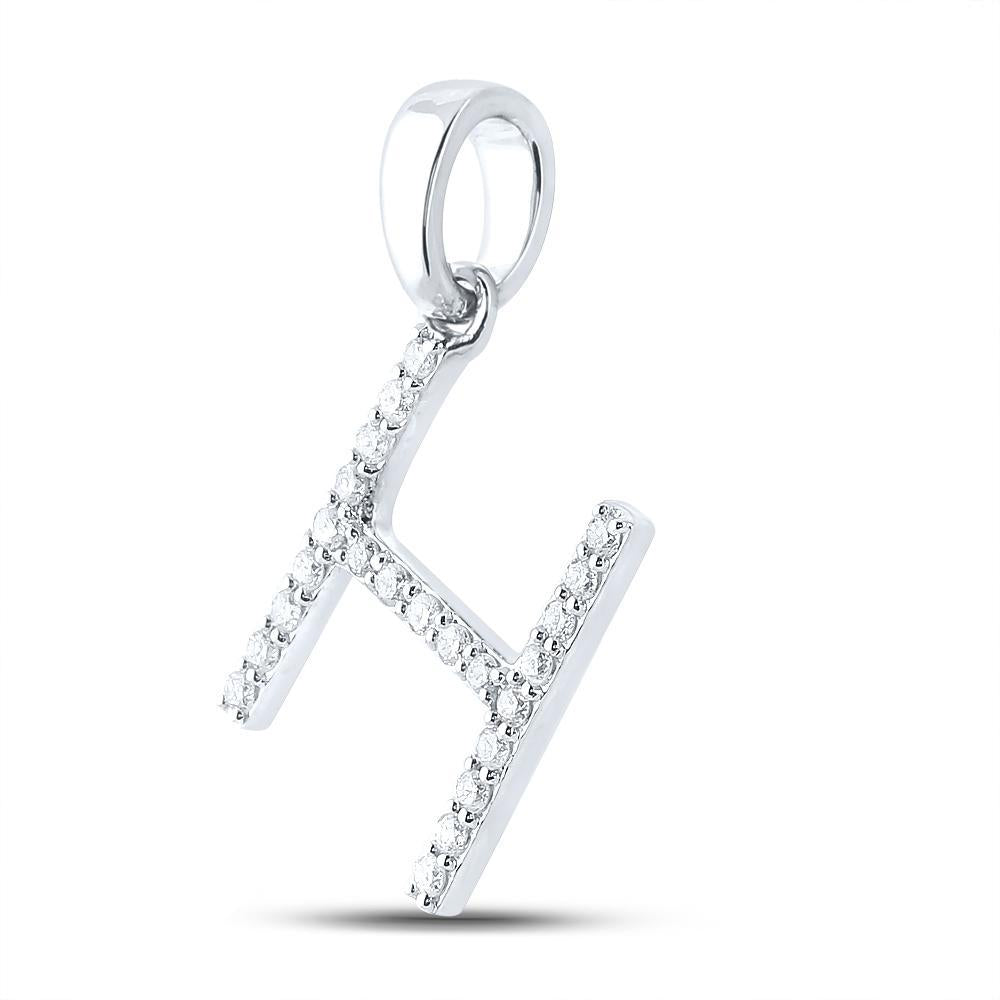 14kt White Gold Womens Round Diamond H Initial Letter Pendant 1/5 Cttw