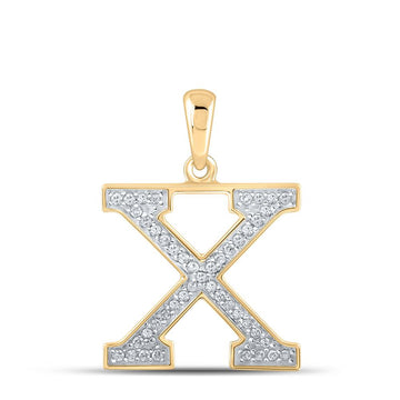 10kt Yellow Gold Womens Round Diamond Initial X Letter Pendant 1/10 Cttw