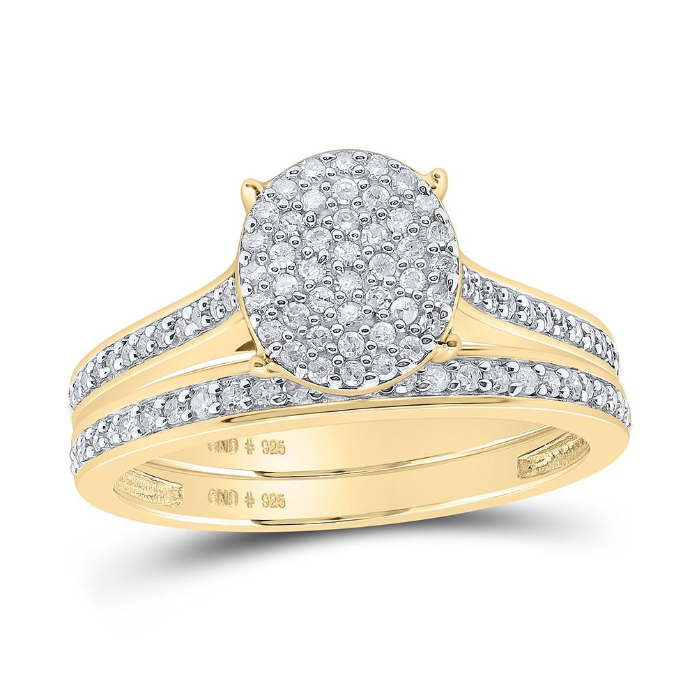 Yellow-tone Sterling Silver His Hers Round Diamond Cluster Matching Wedding Set 7/8 Cttw