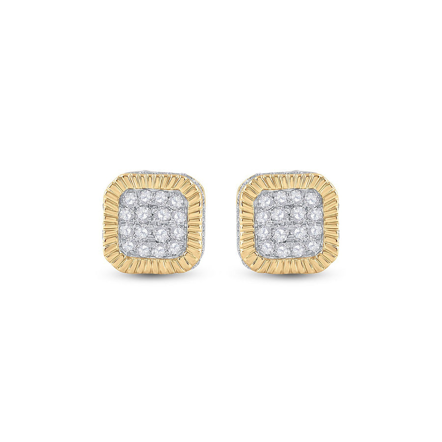 10kt Yellow Gold Mens Round Diamond Cluster Fluted Square Stud Earrings 1/2 Cttw