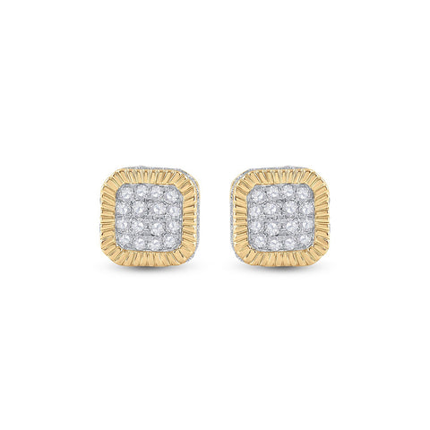 10kt Yellow Gold Mens Round Diamond Cluster Fluted Square Stud Earrings 1/2 Cttw