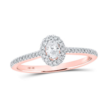 10kt Rose Gold Oval Diamond Halo Bridal Wedding Engagement Ring 1/3 Cttw