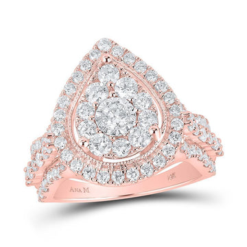 14kt Rose Gold Round Diamond Teardrop Bridal Wedding Engagement Ring 1-3/4 Cttw