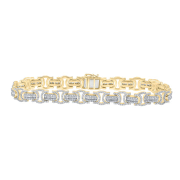 10kt Yellow Gold Mens Baguette Diamond Link Bracelet 3-3/4 Cttw
