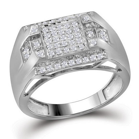 10kt Yellow Gold Mens Round Diamond Square Cluster Ring 1/3 Cttw