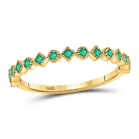 10kt Yellow Gold Womens Round Emerald Square Dot Stackable Band Ring 1/5 Cttw