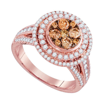 14kt Rose Gold Round Brown Diamond Cluster Bridal Wedding Engagement Ring 1-1/2 Cttw