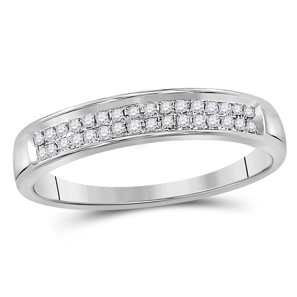 10kt White Gold Womens Round Diamond Double Row Band Ring 1/10 Cttw