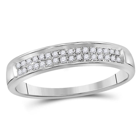 10kt White Gold Womens Round Diamond Double Row Band Ring 1/10 Cttw