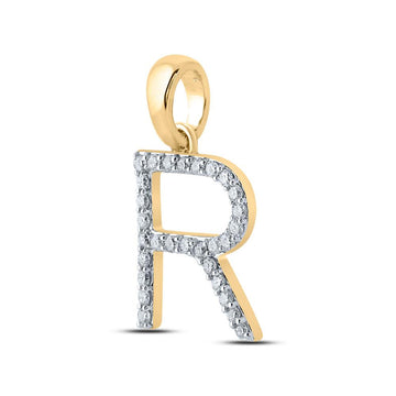 10kt Yellow Gold Womens Round Diamond R Initial Letter Pendant 1/5 Cttw