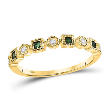 10kt Yellow Gold Womens Princess Emerald Diamond Square Dot Stackable Band Ring 1/8 Cttw