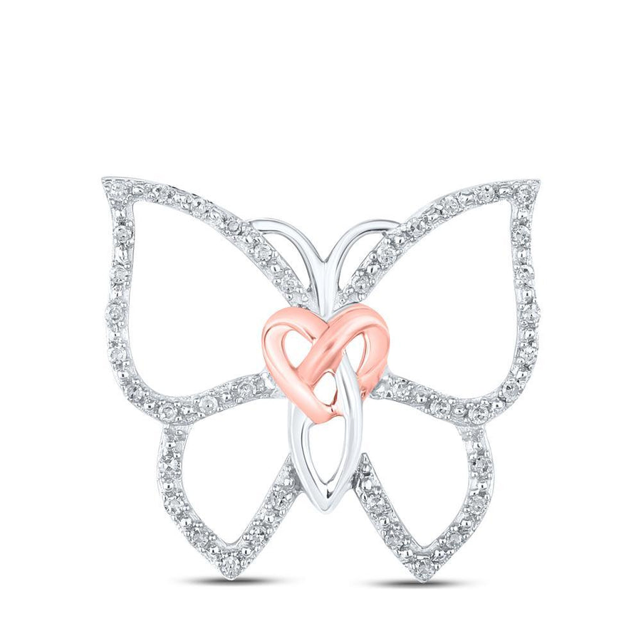 Sterling Silver Womens Round Diamond Butterfly Bug Heart Pendant 1/10 Cttw