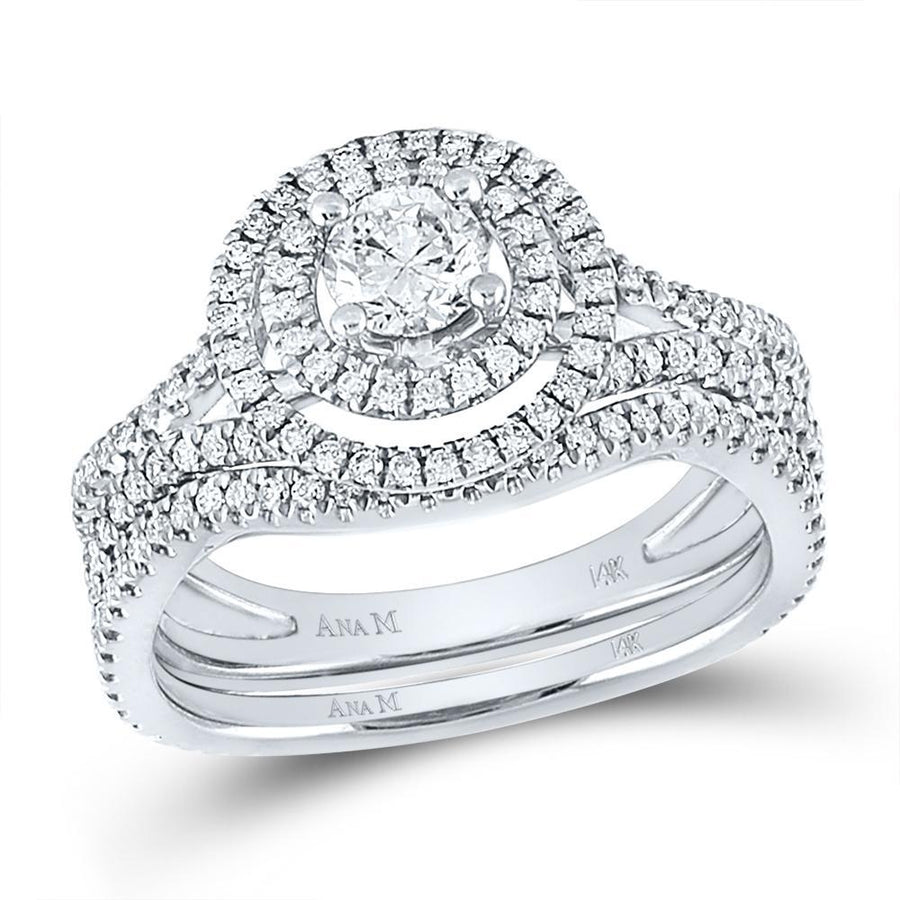 14kt White Gold Round Diamond Bridal Wedding Ring Band Set 1 Cttw