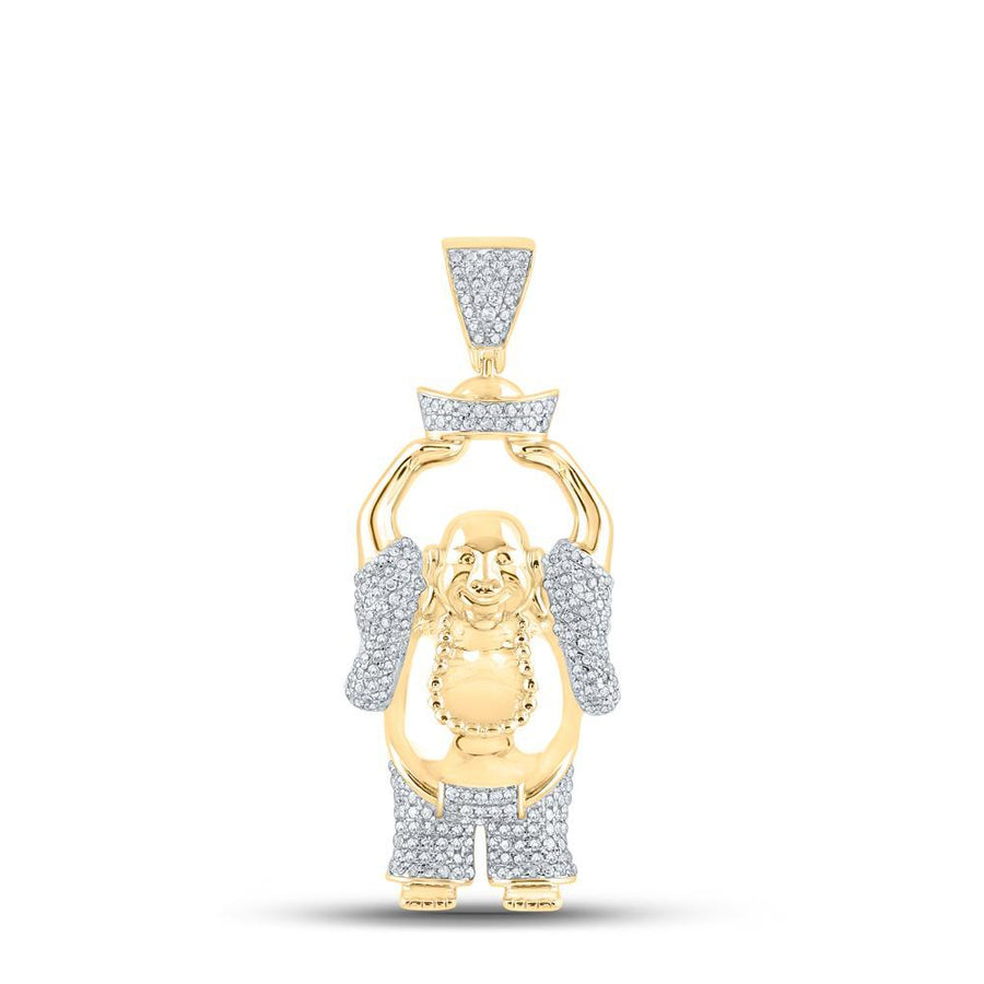 10kt Yellow Gold Mens Round Diamond Laughing Buddha Hotei Charm Pendant 1 Cttw