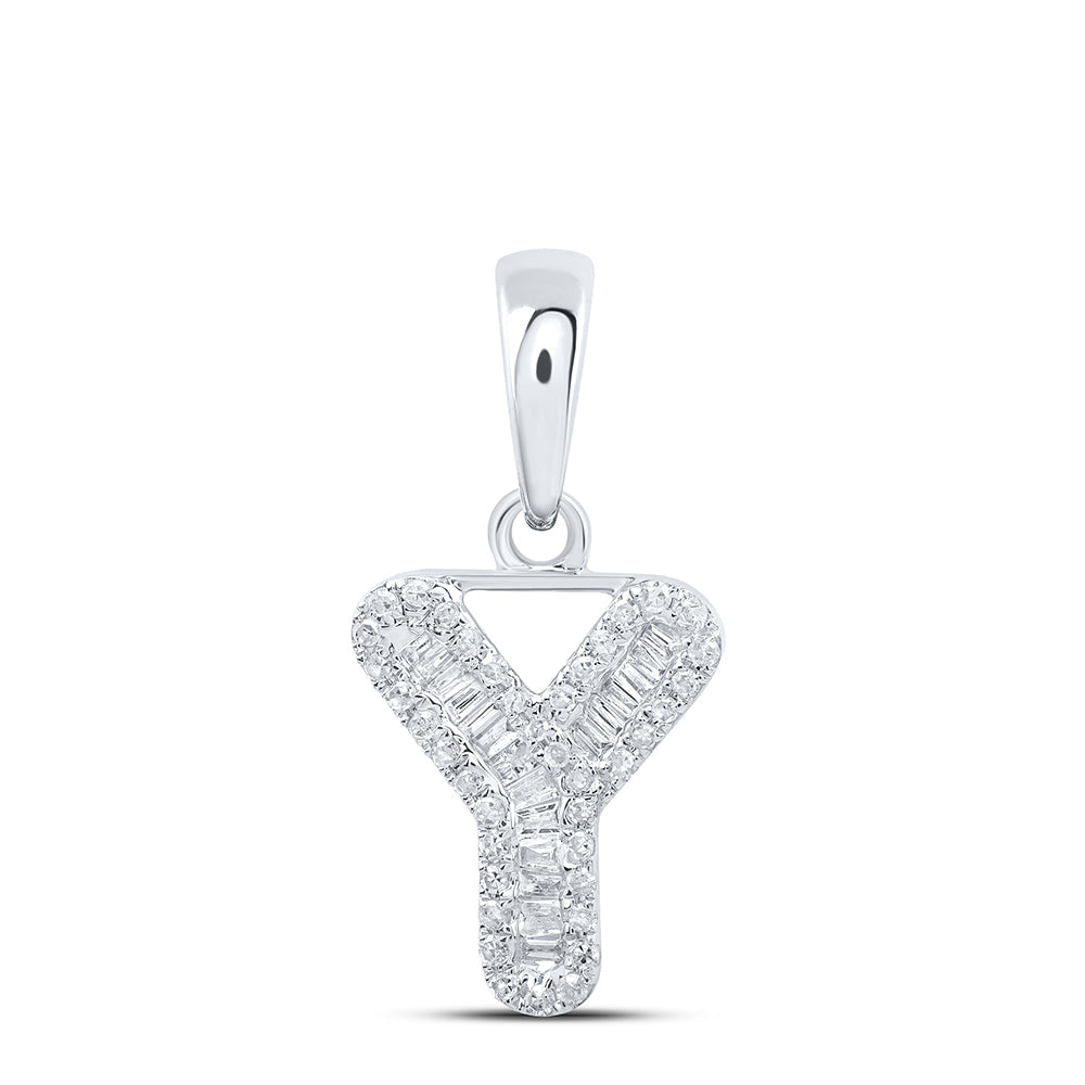 10kt White Gold Womens Baguette Diamond Y Initial Letter Pendant 1/5 Cttw