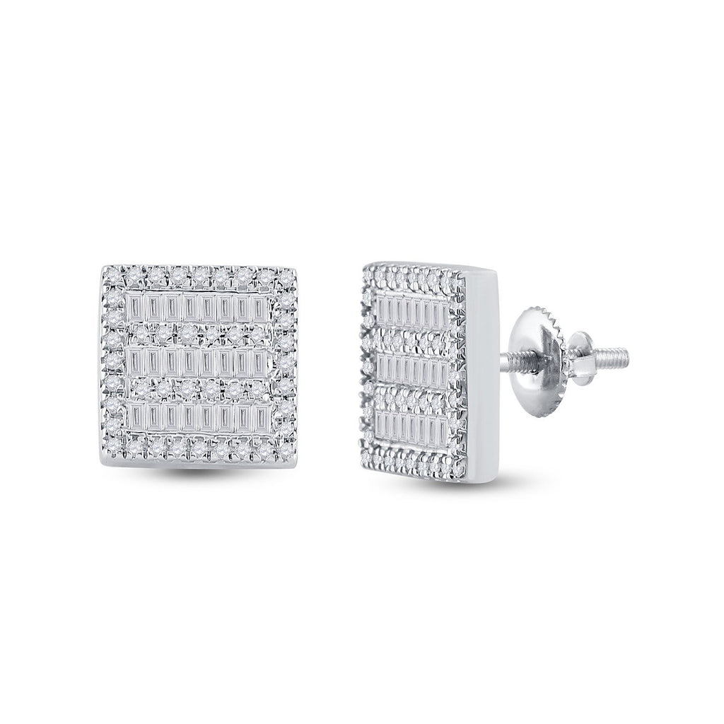 10kt White Gold Womens Baguette Diamond Square Earrings 1/3 Cttw