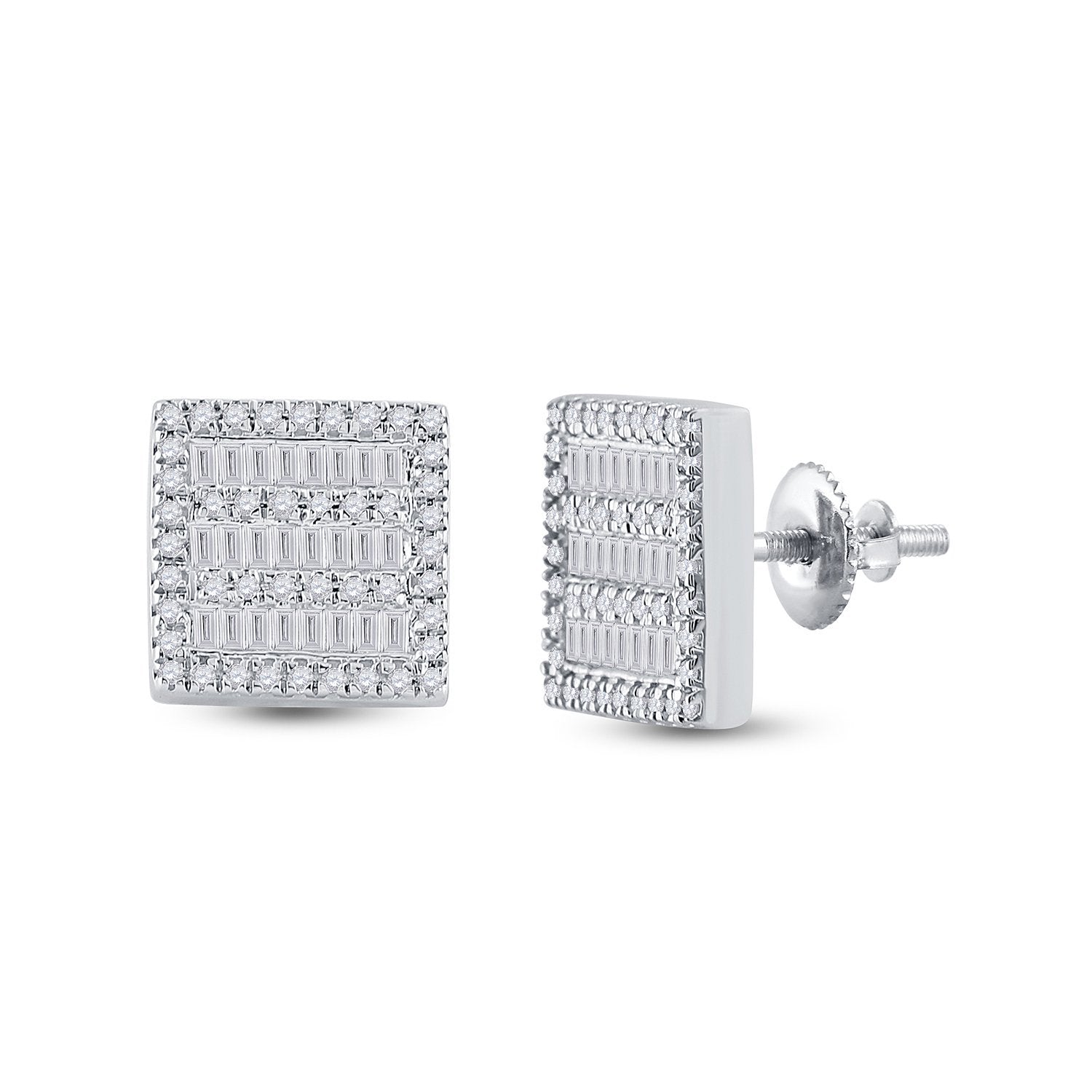 10kt White Gold Womens Baguette Diamond Square Earrings 1/3 Cttw