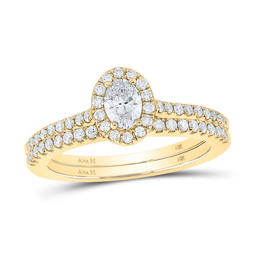 14kt Yellow Gold Oval Diamond Halo Bridal Wedding Ring Band Set 7/8 Cttw