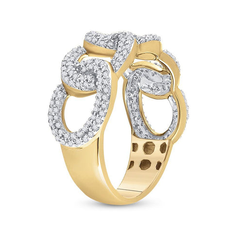 10kt Yellow Gold Mens Round Diamond Curb Link Cuban Band Ring 5/8 Cttw