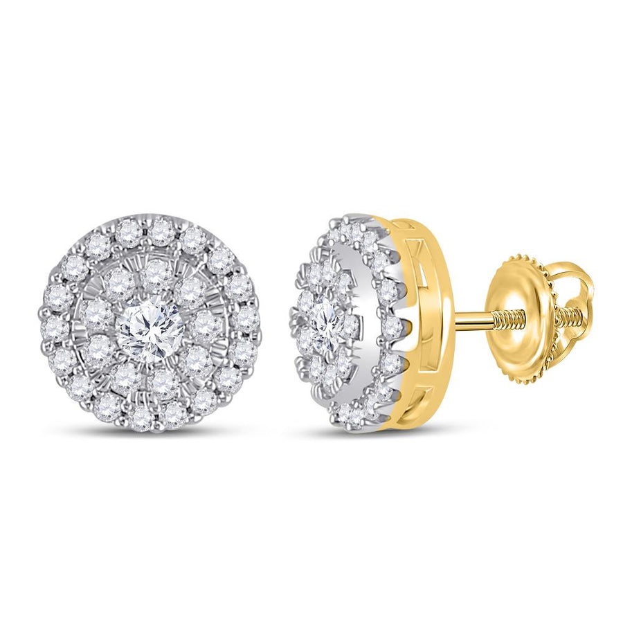 10kt Yellow Gold Womens Round Diamond Halo Earrings 1/2 Cttw