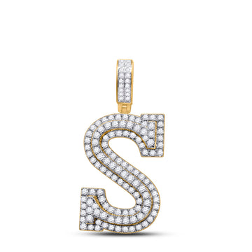 14kt Yellow Gold Mens Round Diamond S Initial Letter Charm Pendant 1-5/8 Cttw