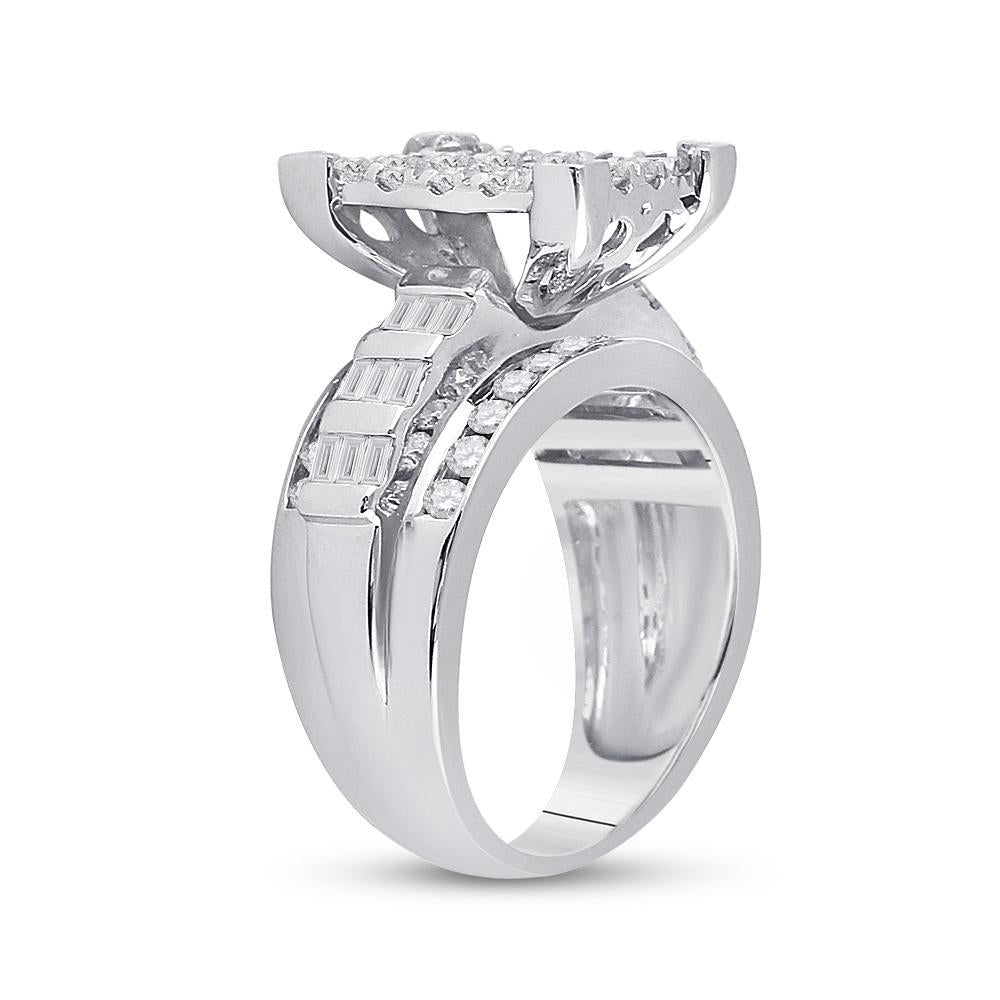 10kt White Gold Round Diamond Cluster Bridal Wedding Engagement Ring 1-1/2 Cttw