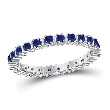 10kt White Gold Womens Round Blue Sapphire Stackable Band Ring 1 Cttw