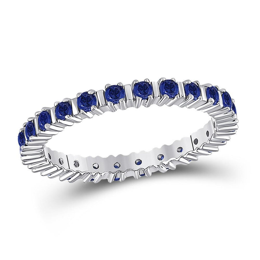 10kt White Gold Womens Round Blue Sapphire Stackable Band Ring 1 Cttw