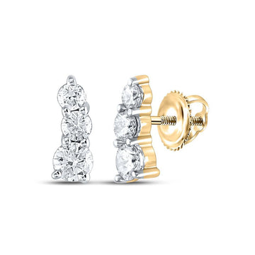 10kt Yellow Gold Womens Round Diamond Fashion 3-stone Earrings 1/2 Cttw