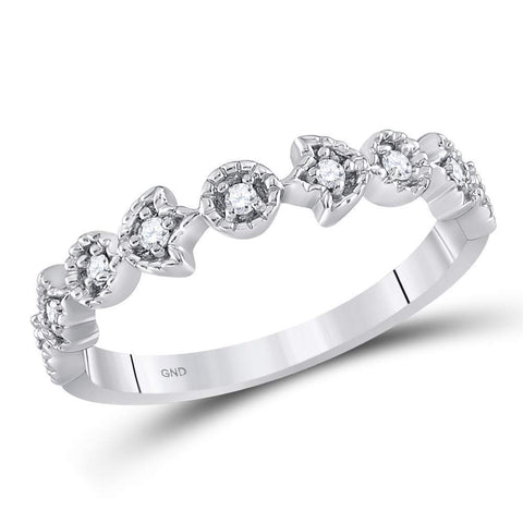 14kt White Gold Womens Round Diamond Floral Stackable Band Ring 1/10 Cttw