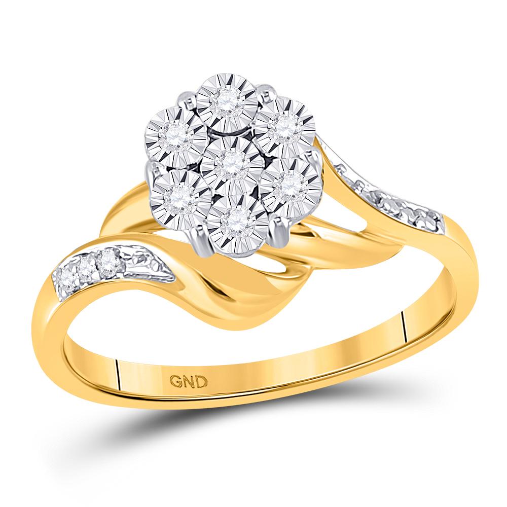 10kt Yellow Gold Womens Round Diamond Flower Cluster Ring 1/20 Cttw