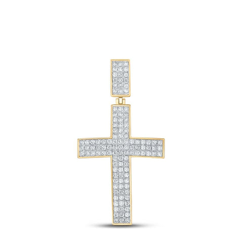 10kt Yellow Gold Mens Round Diamond Cross Charm Pendant 2 Cttw