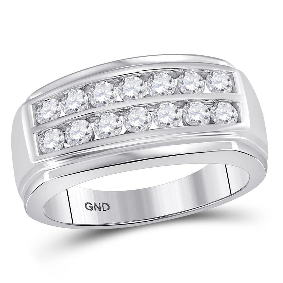 14kt White Gold Mens Round Diamond Double Row Band Ring 1 Cttw