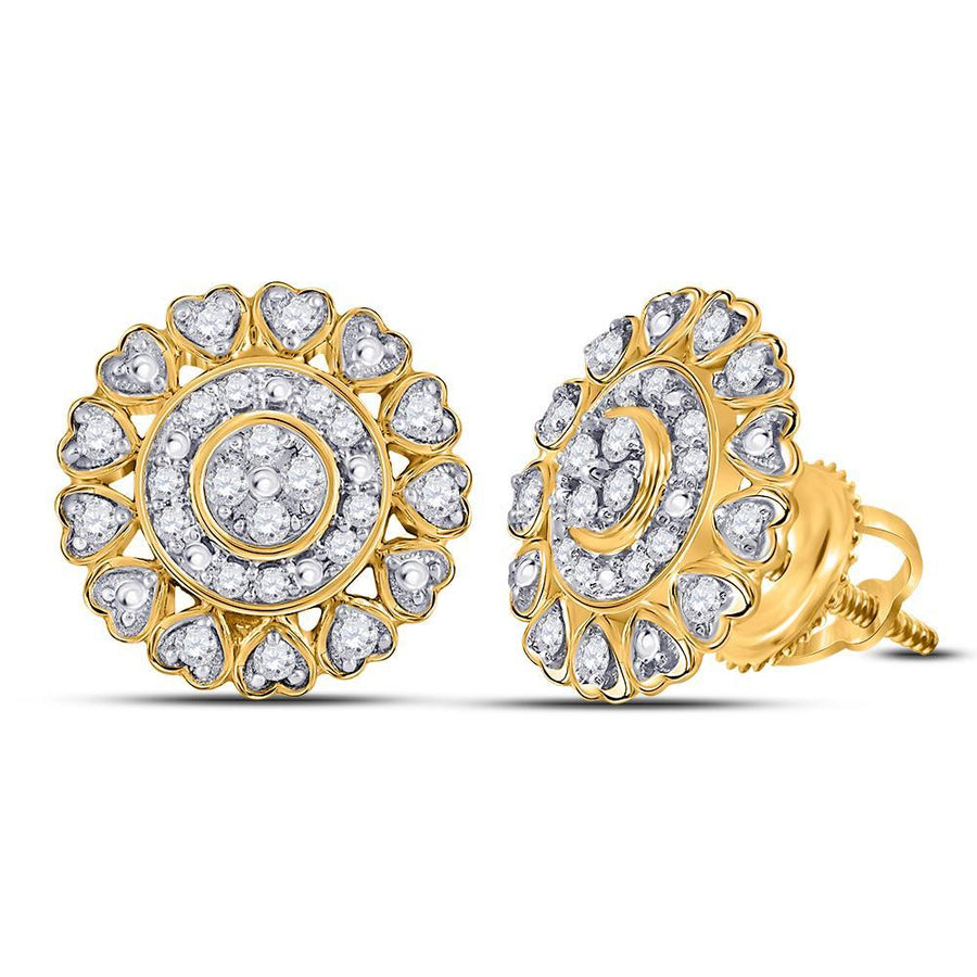 10kt Yellow Gold Womens Round Diamond Heart Stud Earrings 1/4 Cttw