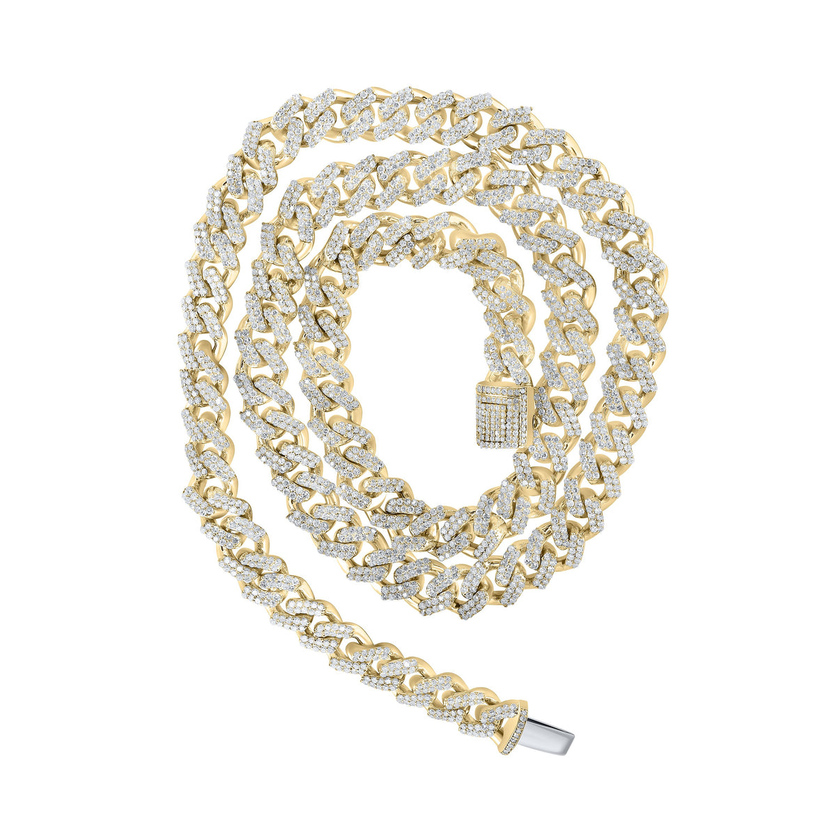 10kt Yellow Gold Mens Round Diamond 20-inch Cuban Link Chain Necklace 7-1/2 Cttw