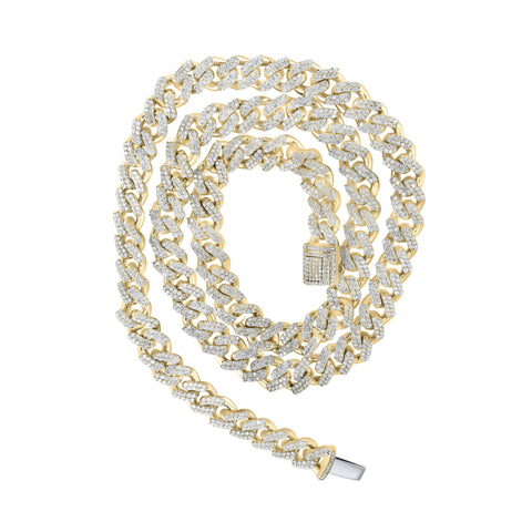 10kt Yellow Gold Mens Round Diamond 20-inch Cuban Link Chain Necklace 7-1/2 Cttw
