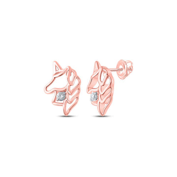 10kt Rose Gold Womens Round Diamond Unicorn Earrings 1/20 Cttw