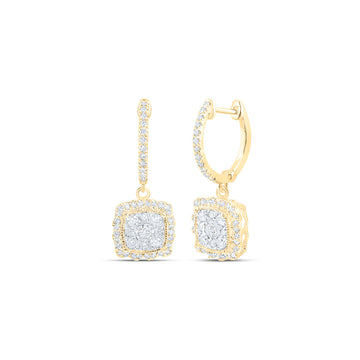10kt Yellow Gold Womens Round Diamond Hoop Square Dangle Earrings 7/8 Cttw