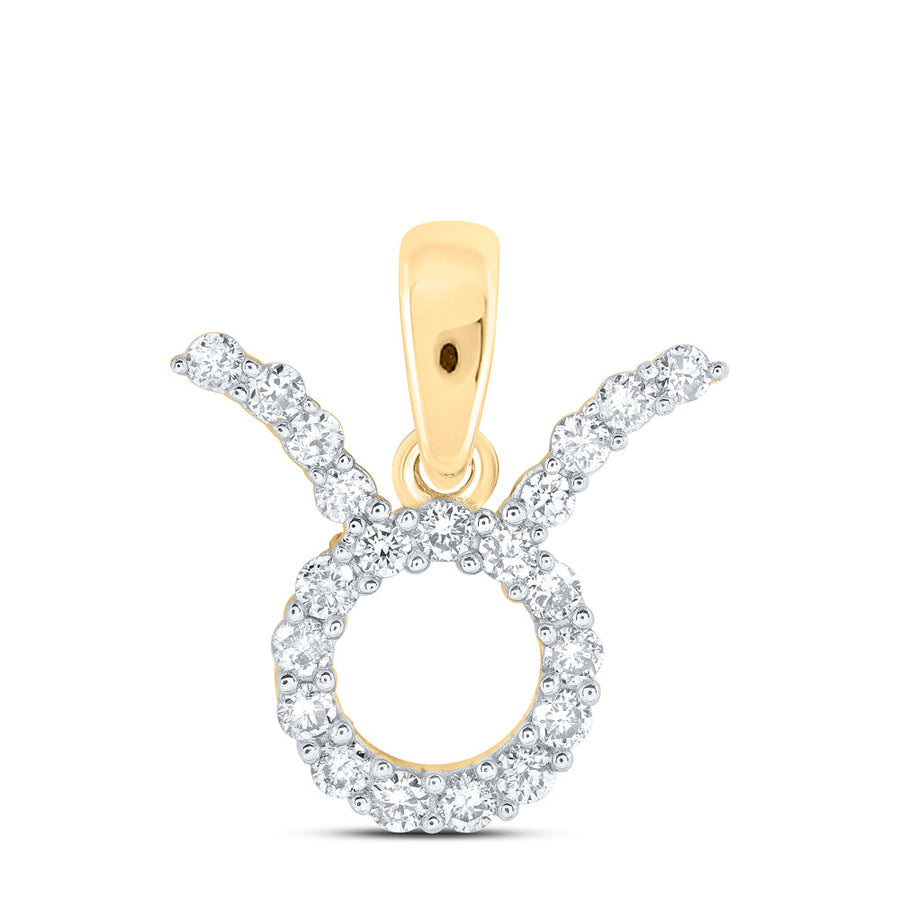 10kt Yellow Gold Womens Round Diamond Zodiac Taurus Fashion Pendant 1/4 Cttw