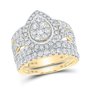 10kt Yellow Gold Round Diamond Teardrop Bridal Wedding Ring Band Set 2-3/4 Cttw
