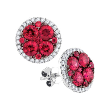 14kt White Gold Womens Round Ruby Circle Cluster Earrings 2-7/8 Cttw