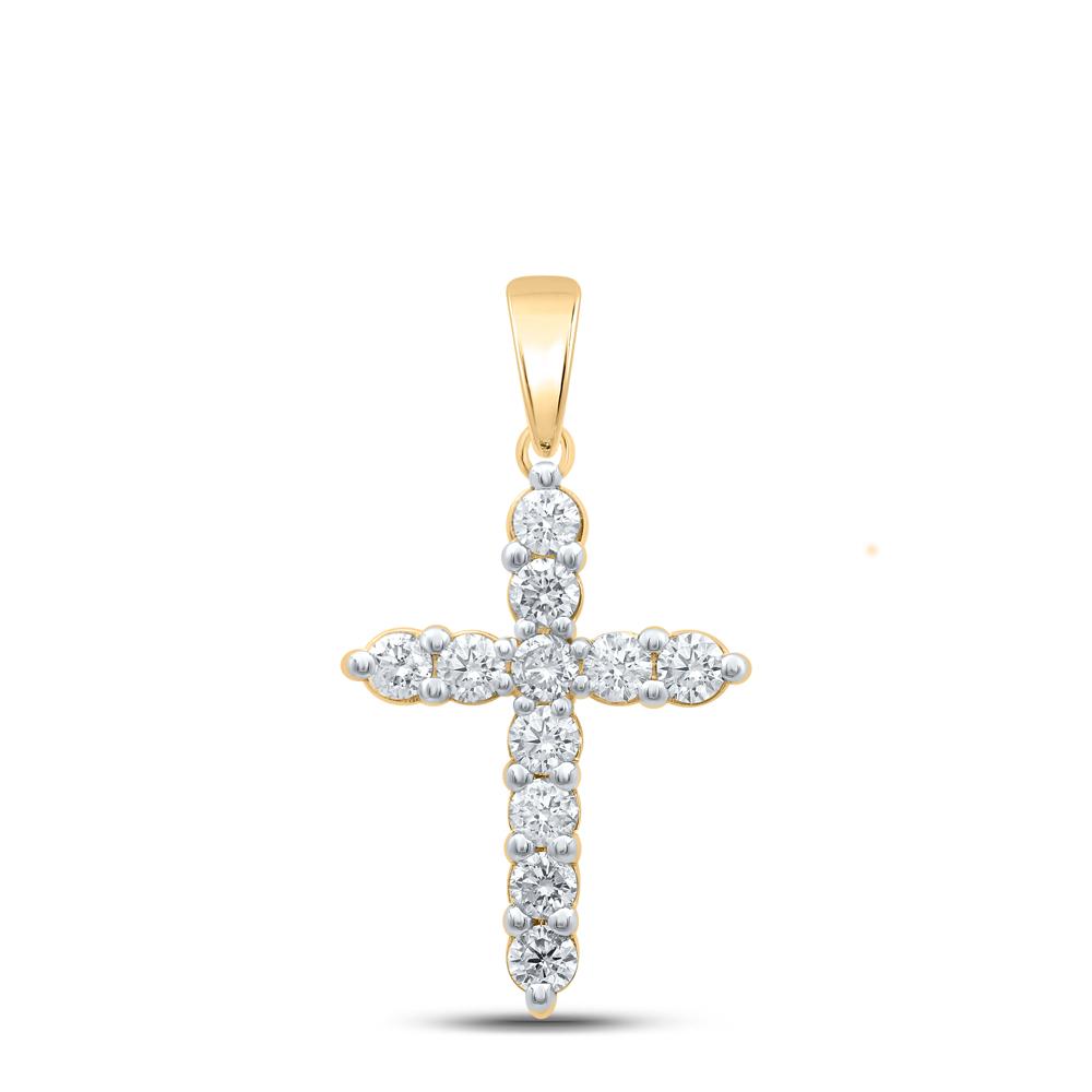 14kt Yellow Gold Womens Round Diamond Cross Pendant 1 Cttw